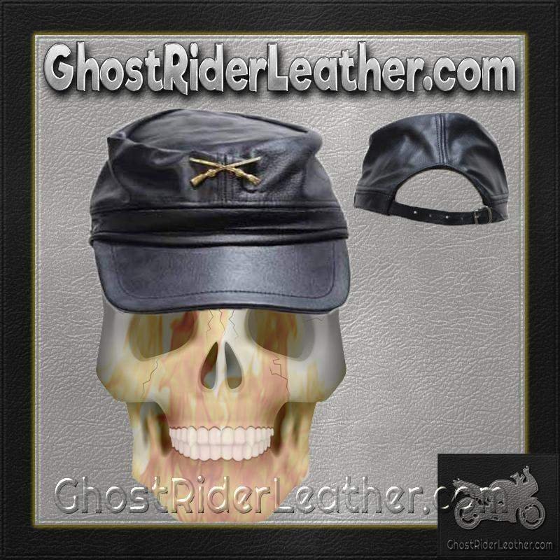 Leather Rebel Cap - Men's - Crossed Rifles - Adjustable Back - AC30-DL - Image 2