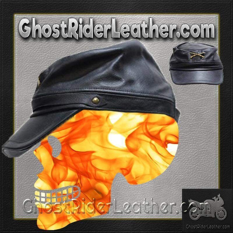 Leather Rebel Cap - Men's - Crossed Rifles - Adjustable Back - AC30-DL - Image 6