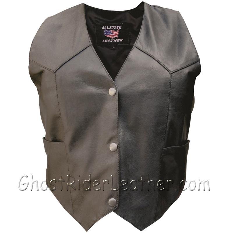 Leather Motorcycle Vest - Women's - Snap Front Closure - AL2300-AL - Image 5