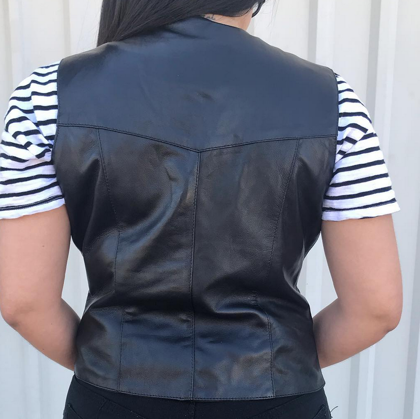 Leather Motorcycle Vest - Women's - Snap Front Closure - AL2300-AL - Image 3
