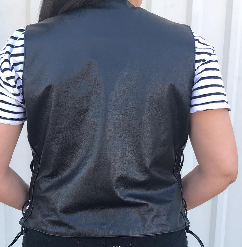 Leather Motorcycle Vest - Women's - Side Laces - AL2310-AL - Image 3