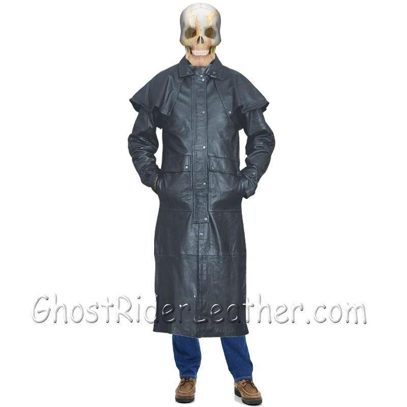 Leather Duster Coat - Men's - Black - Lightweight - Cowboy - Western - AL2601-AL - Image 2
