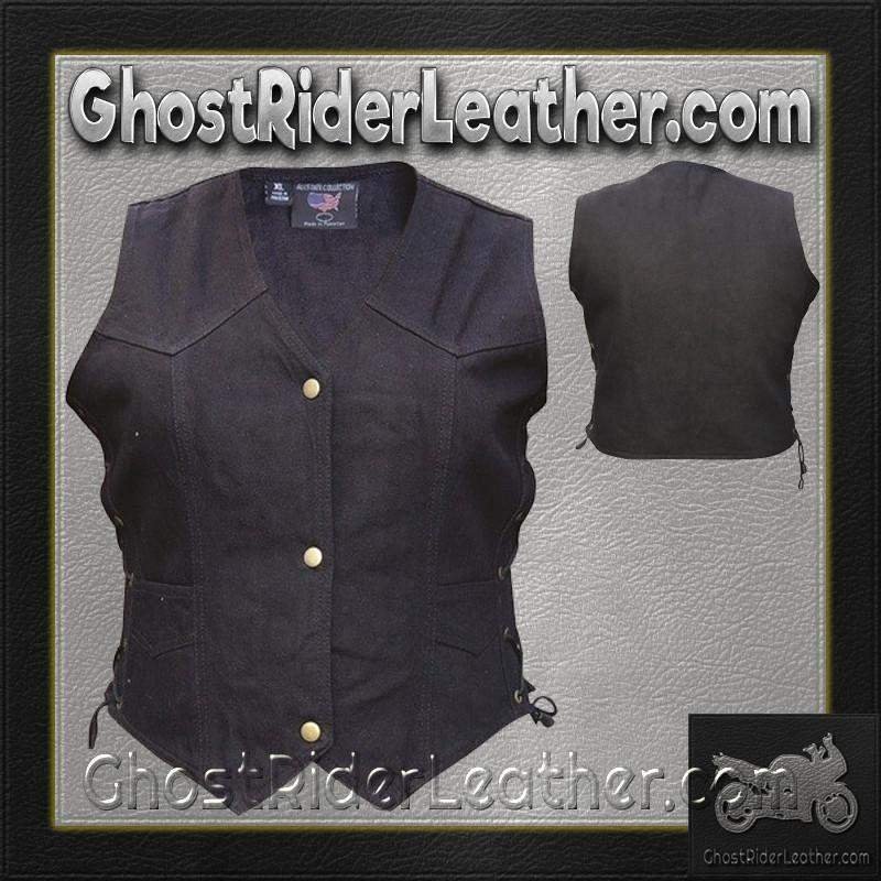 Denim Vest - Women's - Black - Gun Pockets - Side Laces - AL2981-AL - Image 4