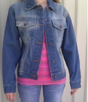 Women's Blue Denim Jacket with Rub Off On Front and Back - AL2990-AL