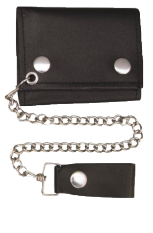 4 inch Black Leather Biker Chain Wallet - Tri-fold - SKU AL3200-AL