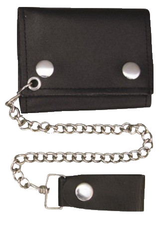 4 inch Black Leather Biker Chain Wallet - Tri-fold - SKU AL3200-AL