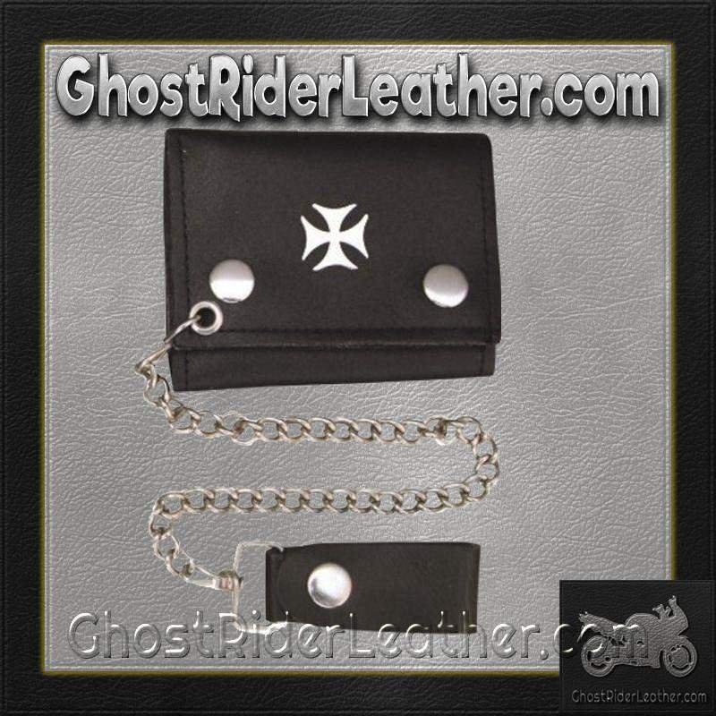 Leather Chain Wallet - Iron Cross - 4 Inch Tri-fold - AL3276-AL - Image 2