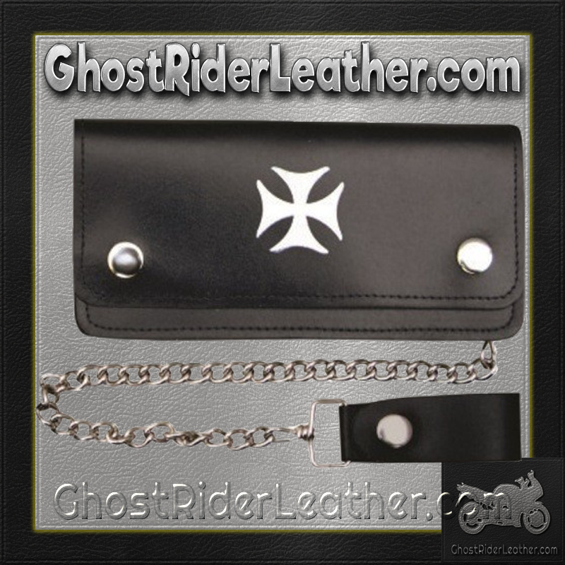 Leather Chain Wallet - Iron Cross Design - 6 Inch Bi-fold - AL3283-AL - Image 2