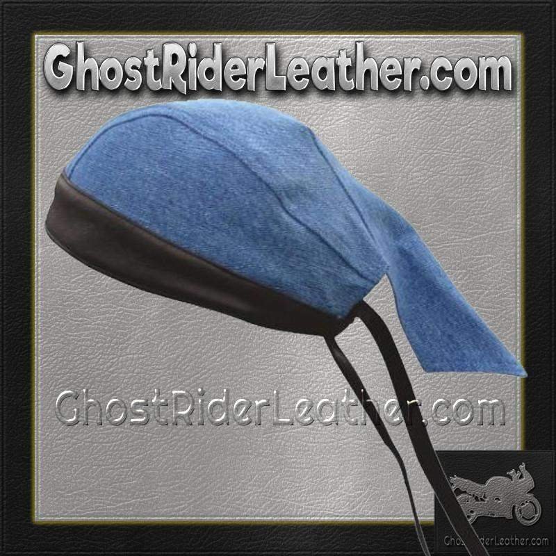 Blue Denim Skull Cap - Black Leather Trim - AL3398-AL - Image 3