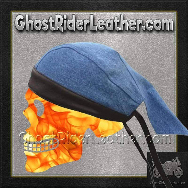 Blue Denim Skull Cap - Black Leather Trim - AL3398-AL - Image 2