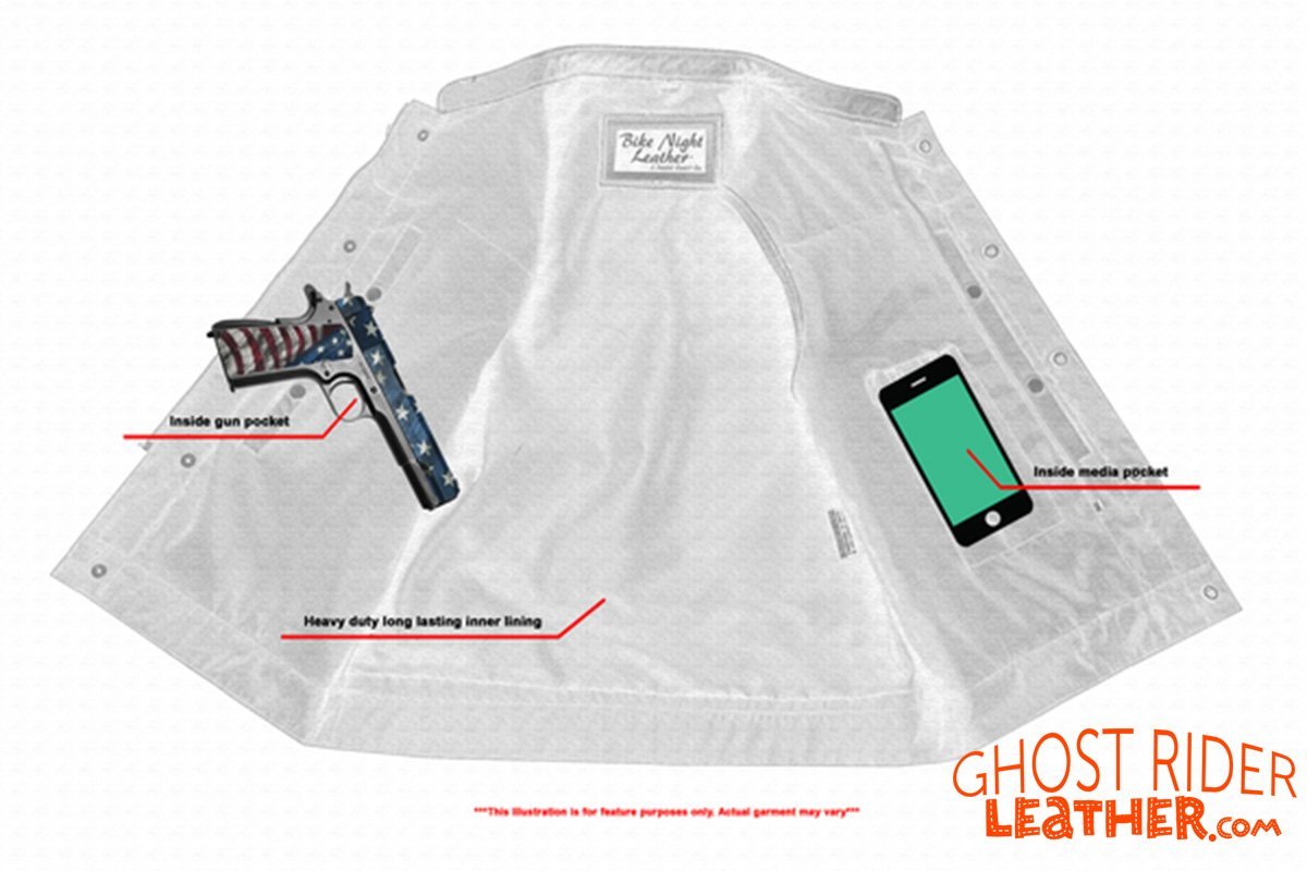 Leather Motorcycle Vest - Men's - Gun Pockets - Up To 12XL - Big and Tall - AM9192-RC - Image 18