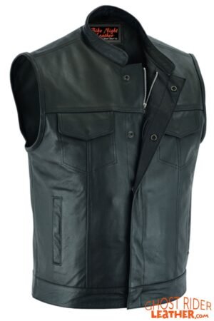 Leather Motorcycle Vest - Men's - Gun Pockets - Up To 12XL - Big and Tall - AM9192-RC