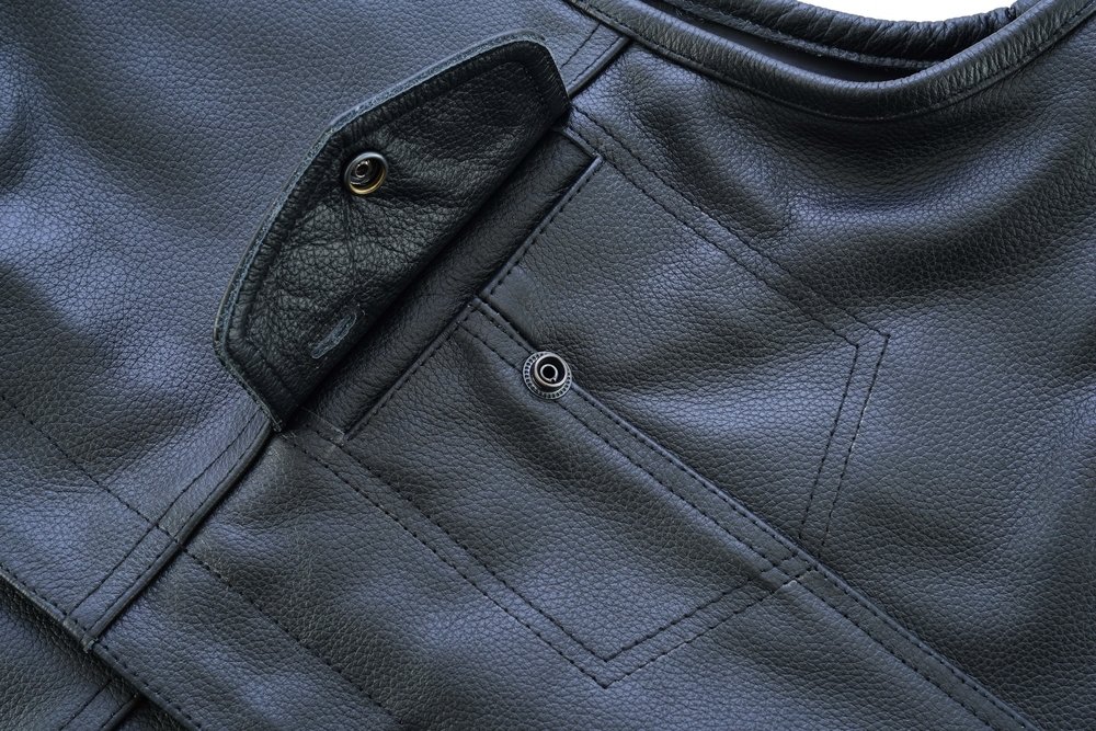 Leather Motorcycle Vest - Men's - Gun Pockets - Up To 12XL - No Collar - Big and Tall - Dawn Run - AM9193-RC - Image 9