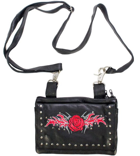 Leather Belt Bag - Red - Rose Design - Handbag - BAG35-EBL6-RED-DL - Image 3