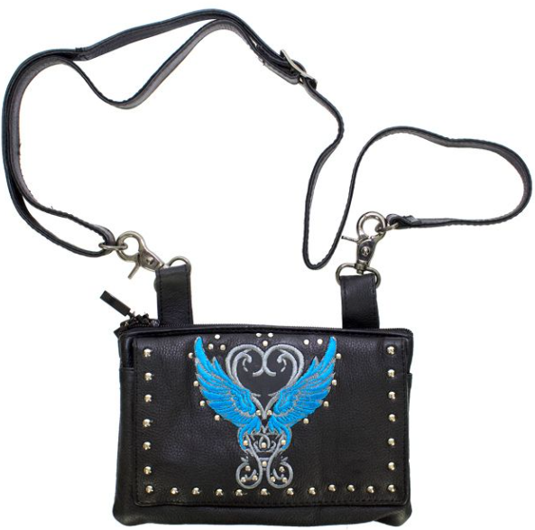 Leather Belt Bag - Teal Blue - Wings Design - Handbag - BAG35-EBL8-TEAL-DL - Image 2