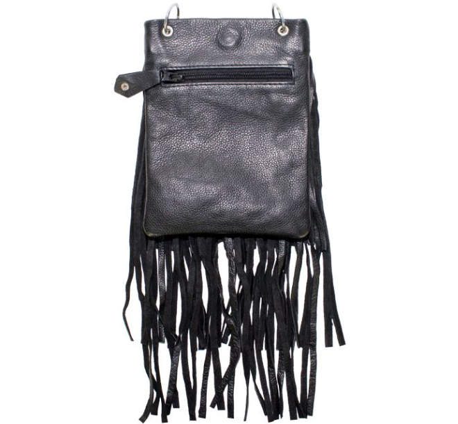 Black Leather Handbag - Belt Bag - Fringe - Chain - Small - BAG42-11-DL - Image 3