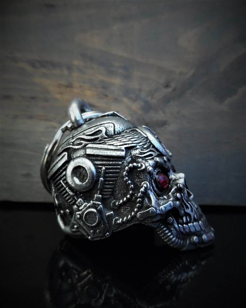 Motorhead Skull Diamond - Pewter - Motorcycle Gremlin Bell - Made In USA - SKU BB112-DS - Image 2