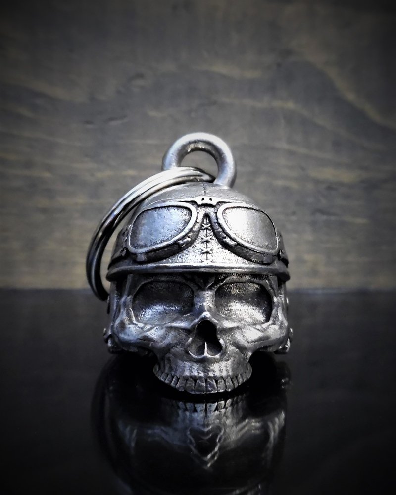 Motorcycle Helmet Skull - Pewter - Motorcycle Ride Bell - Made In USA - SKU BB30-DS