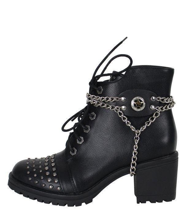 Pair of Women's Biker Boot Chains - Chrome and Gold Police Star - BCN105-DL - Image 3