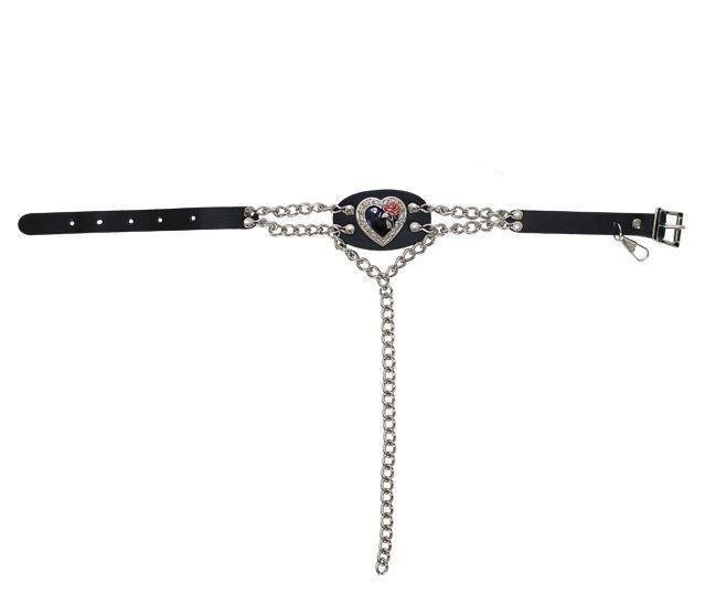 Pair of Women's Biker Boot Chains - Heart With Red Rose - BCN109-DL