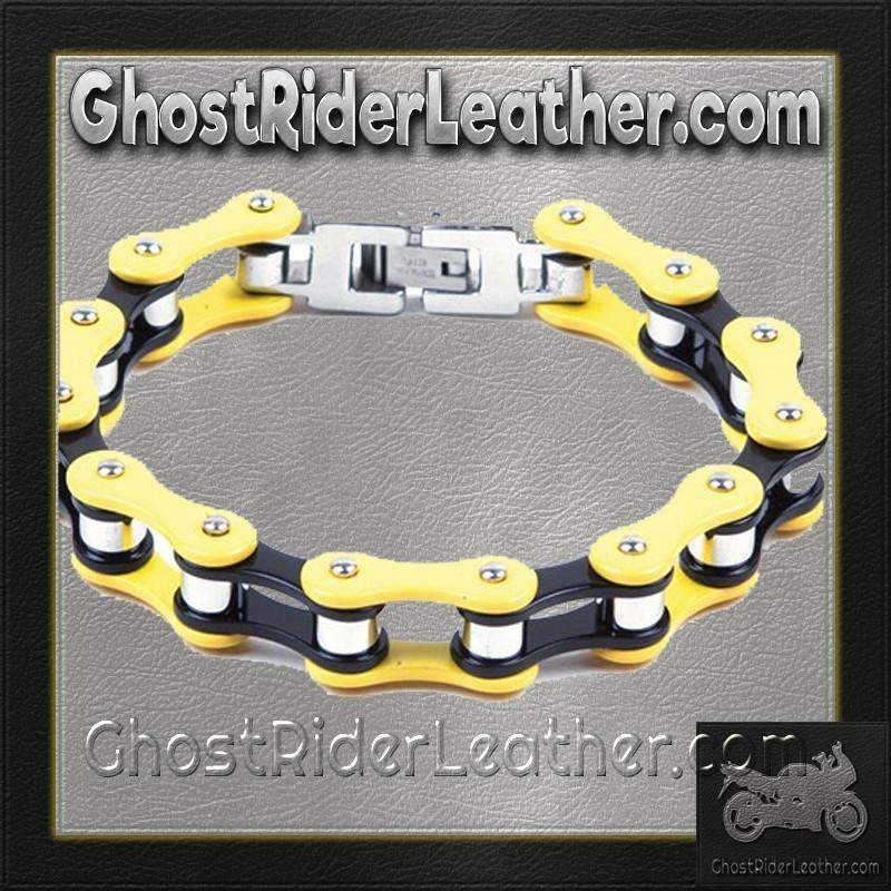 Motorcycle Chain Bracelet - Unisex - Stainless Steel - Yellow and Black - BR23-DL - Image 2