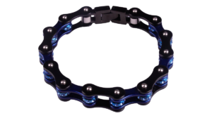 Black and Blue Motorcycle Chain Bracelet with Gemstones - BR42-DL