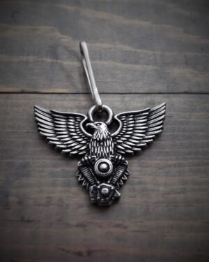Zipper Pull - Eagle With V-Twin - Lead Free Pewter - Made In U.S.A. - BZP-23-DS