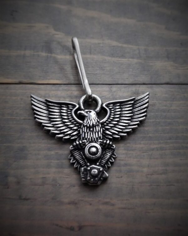 Zipper Pull - Eagle With V-Twin - Lead Free Pewter - Made In U.S.A. - BZP-23-DS