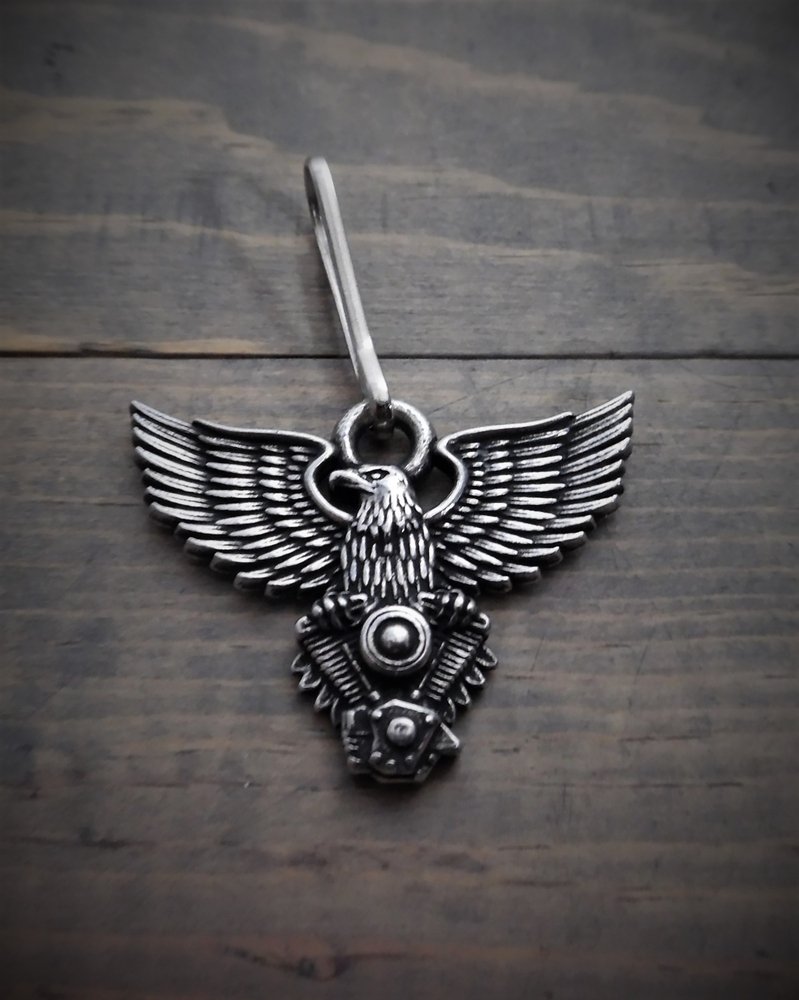 Zipper Pull - Eagle With V-Twin - Lead Free Pewter - Made In U.S.A. - BZP-23-DS
