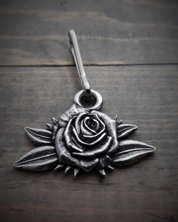 Zipper Pull - Rose - Lead Free Pewter - Made In U.S.A. - BZP-25-DS