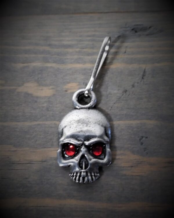 Zipper Pull - Skull With Red Jewel Eyes - Lead Free Pewter - Made In U.S.A. - BZP-36-DS