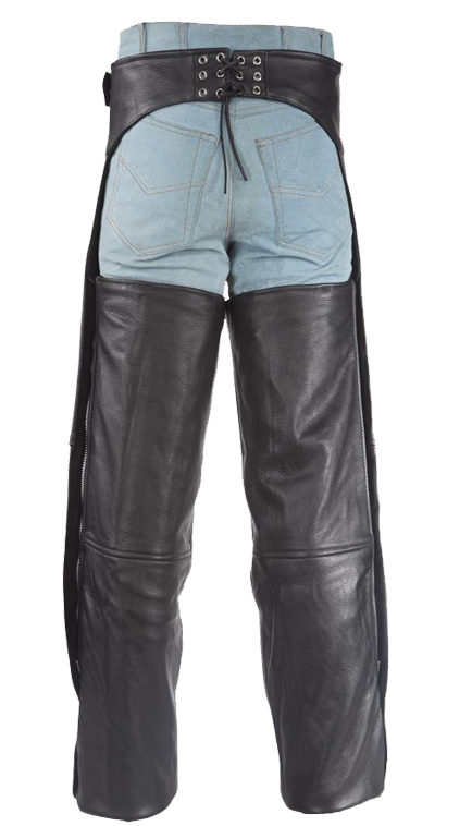 Leather Chaps - Men or Women - Plain - Motorcycle - Biker - C325-04-DL - Image 3