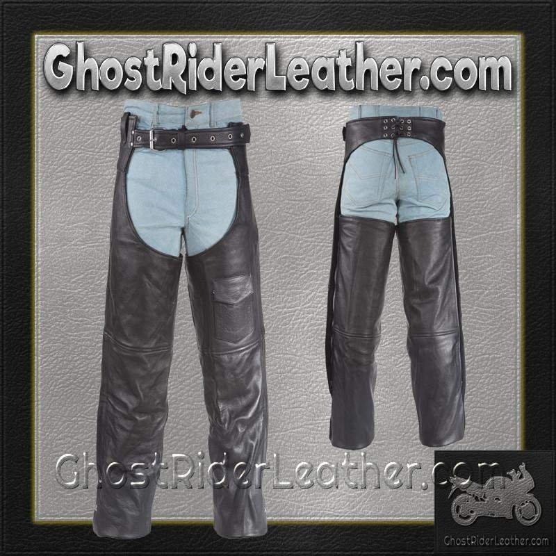 Leather Chaps - Men or Women - Plain - Motorcycle - Biker - C325-04-DL - Image 6