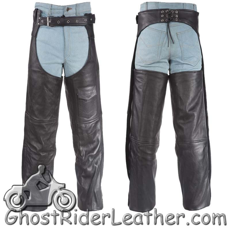 Leather Chaps - Men or Women - Plain - Motorcycle - Biker - C325-04-DL - Image 5