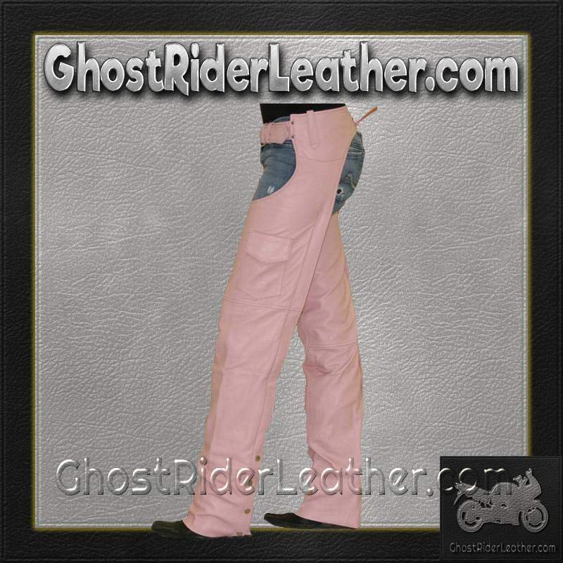 Leather Motorcycle Chaps - Women's - Pink - Pocket - C325-PINK-DL - Image 2