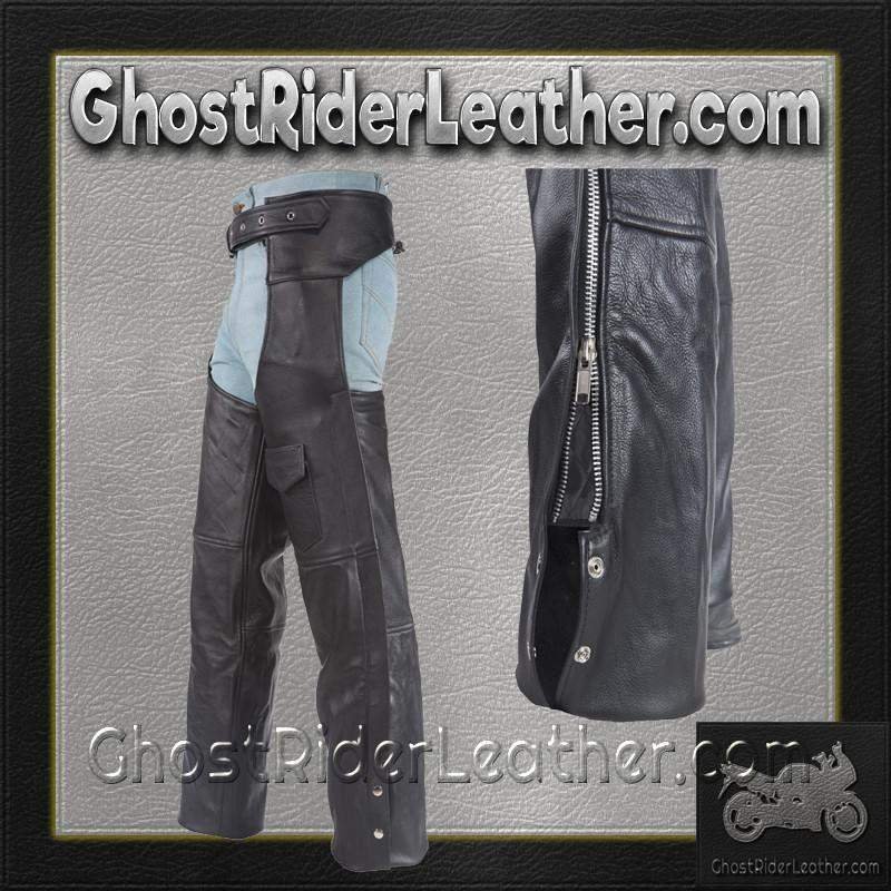 Leather Chaps - Men or Women - Plain - Motorcycle - Biker - C325-04-DL - Image 7