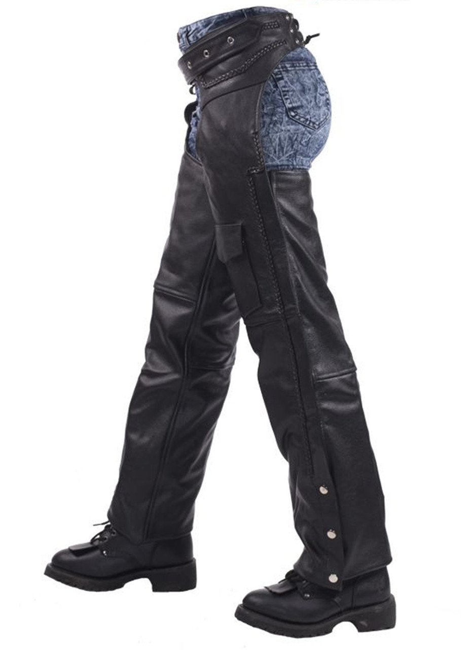 Leather Motorcycle Chaps - Braid Design - Men or Women - Naked - C326-11-DL - Image 2