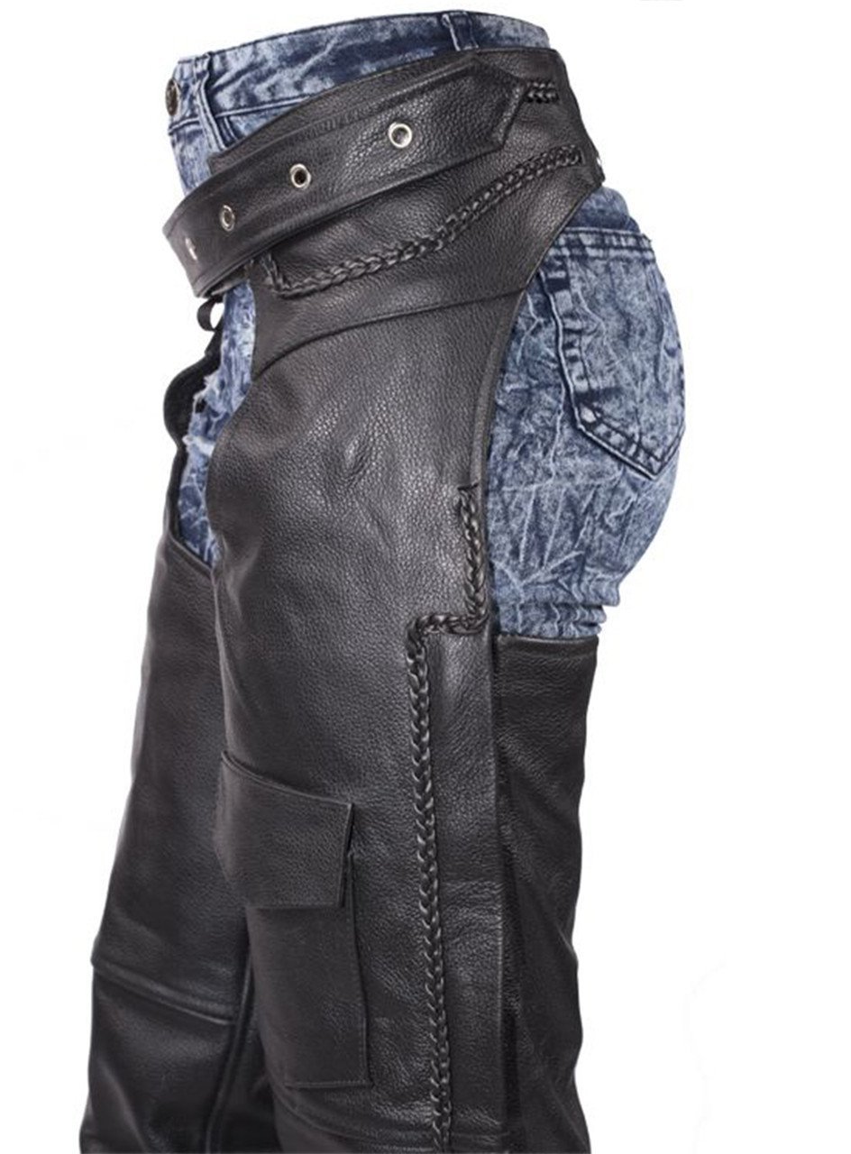 Leather Motorcycle Chaps - Braid Design - Men or Women - Naked - C326-11-DL - Image 3