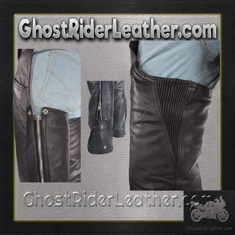 Biker Leather Chaps - Thigh Stretch - Men or Women - C332-01-DL - Image 6