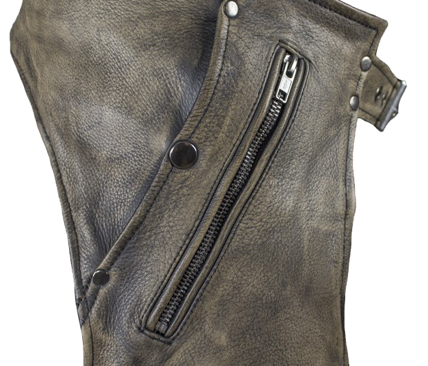 Men's Leather Chaps in Naked Distressed Brown Leather - SKU C334-12-DL - Image 3