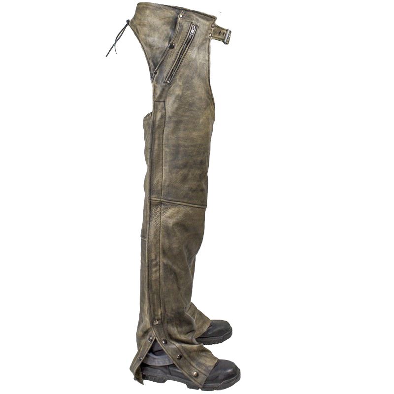 Men's Leather Chaps in Naked Distressed Brown Leather - SKU C334-12-DL - Image 2