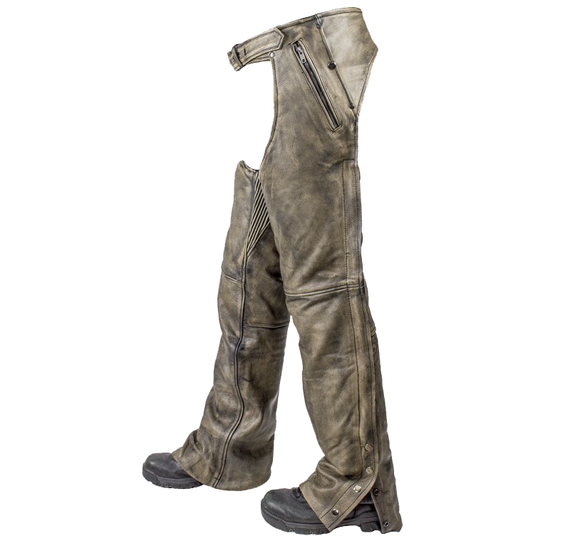 Men's Leather Chaps in Naked Distressed Brown Leather - SKU C334-12-DL