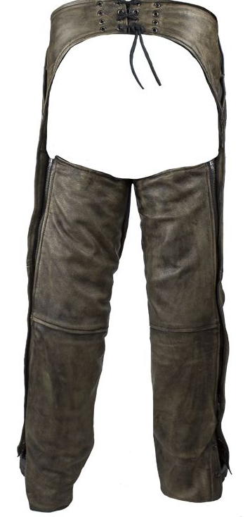 Leather Motorcycle Chaps - Men's - Up To 8XL - Naked Distressed Brown - C4334-12-DL - Image 2