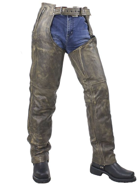 Leather Motorcycle Chaps - Men's - Up To 8XL - Naked Distressed Brown - C4334-12-DL - Image 3