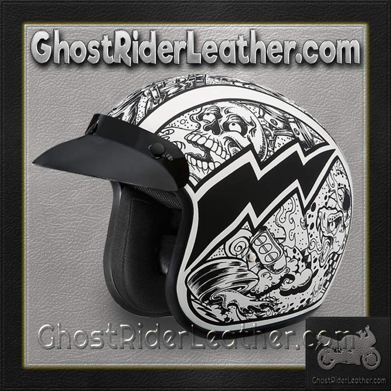 DOT Motorcycle Helmet - Graffiti - Open Face - Cruiser - DC6-G-DH - Image 10