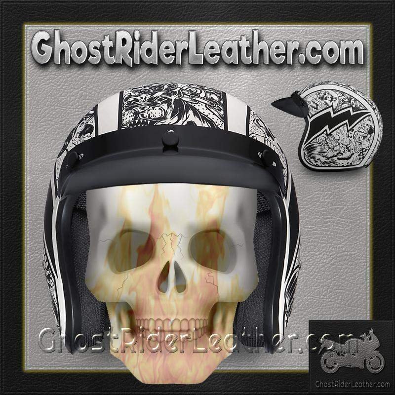 DOT Motorcycle Helmet - Graffiti - Open Face - Cruiser - DC6-G-DH - Image 7