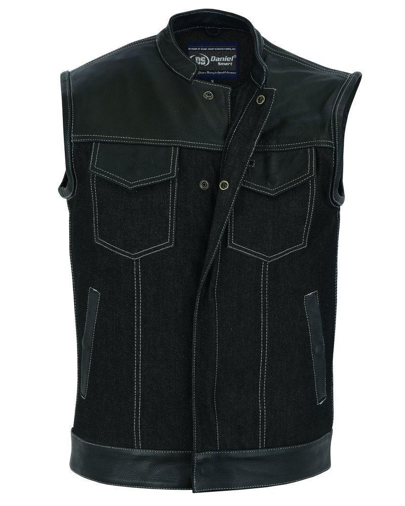 Denim and Leather Motorcycle Combo Vest - Men's - Upgraded Gun Pockets - Up To 10XL - DM900-DS - Image 4
