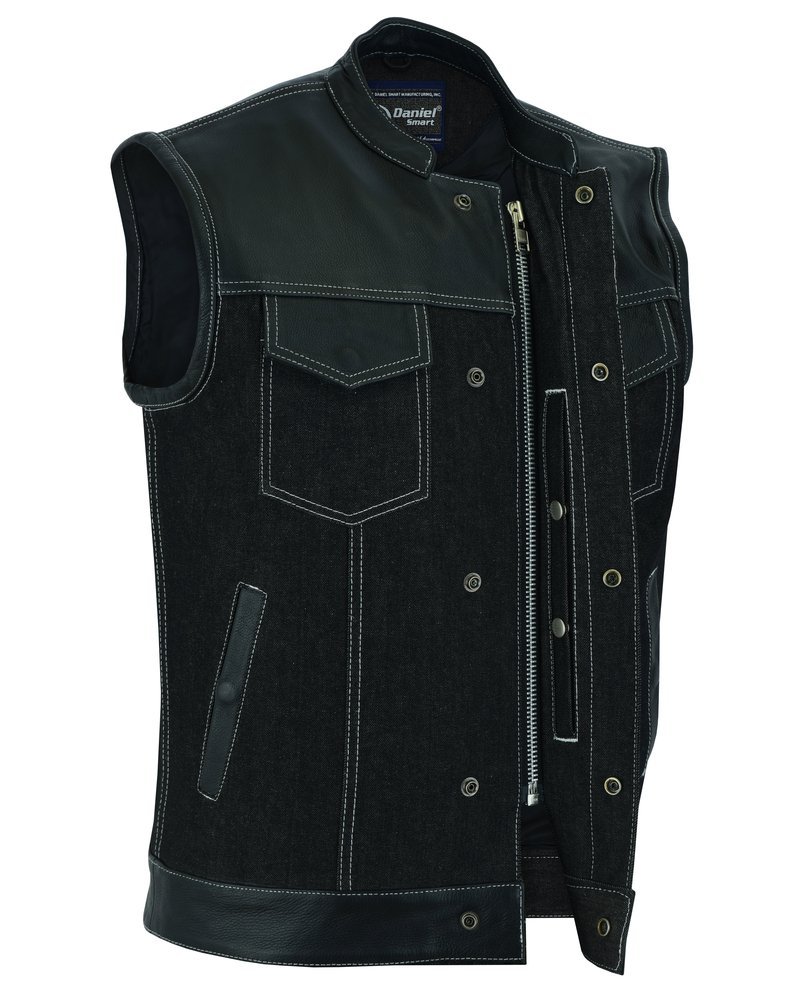Denim and Leather Motorcycle Combo Vest - Men's - Upgraded Gun Pockets - Up To 10XL - DM900-DS - Image 6