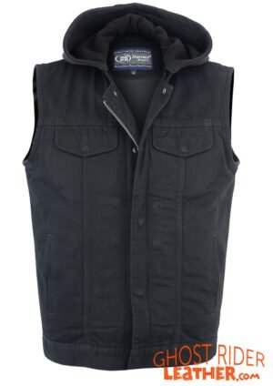 Denim Motorcycle Vest - Hoodie - Upgraded Gun Pockets - Up To 8XL - DM982-DS