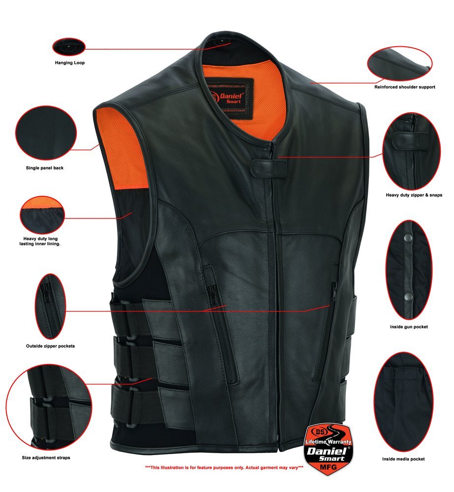 Leather Motorcycle Vest - Men's - Updated SWAT Team - Up To 8XL - Silent Strike - RC007-RC - Image 3